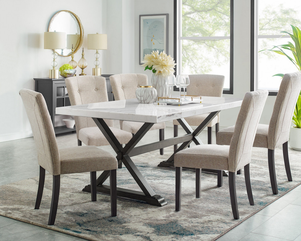 Good Deal Charlie Inc. Lexi Marble Table & 6 Chairs Dining